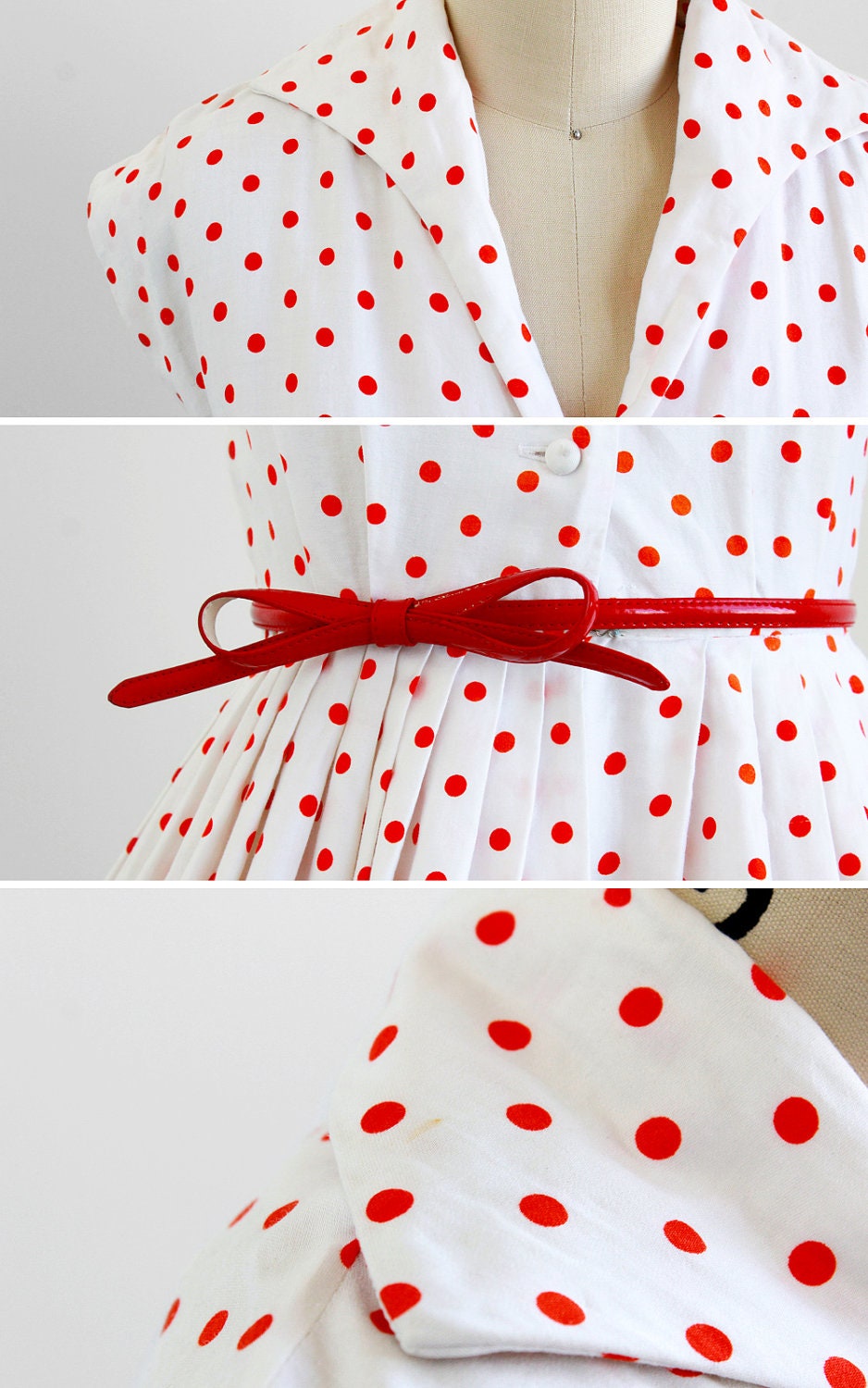vintage 1950s dress / 50s dress / White and Orange Polka Dot Dress