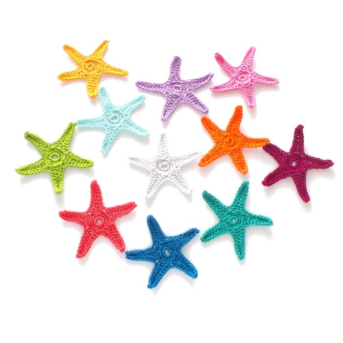 Colorful Crochet Starfish Appliques, Embellishments Set of 3 Made to Order