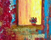 Red Flower Digital Art Print Colorful Yellow Turquoise Blue Green