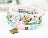 Cotton melody 5 tiers bangle (MW) - freshwater pearls, fluorite, aventurine and hamsa