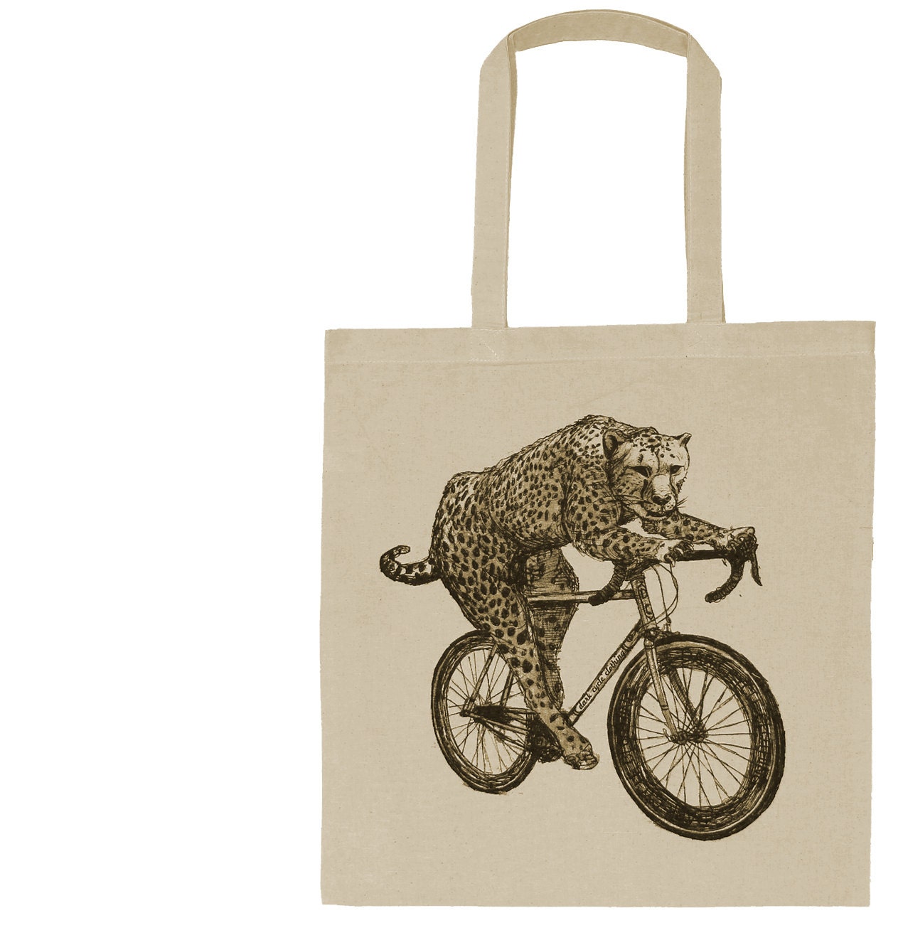 TOTE bag - Cheetah on BIKE hand screen printed canvas