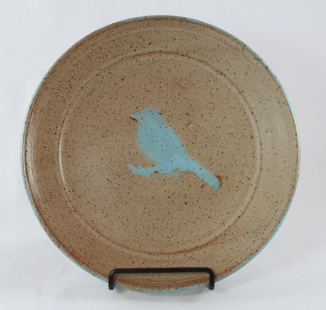 Bridges Pottery Bird Plate Sand and Turquoise Ready to Ship
