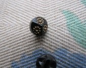 Antique Tiny Glass Buttons, Gold Painted Black Glass, Molded Shank, Glass Button Set, Vintage Sewing Supplies