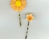 2 Bobby Pins, Sunflower & Plummeria in Orange and Peach FREE USA SHIPPING