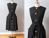 1960s Dress - Black Jumper 60s Dress with Pockets