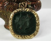 Antique Victorian Bloodstone Pendant - Fob - Charm - Soldier - Intaglio - Gold Filled - C1880