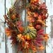 Fall Wreath on Oval, Pumpkins, Fall Leaves, Pinecones, Berries