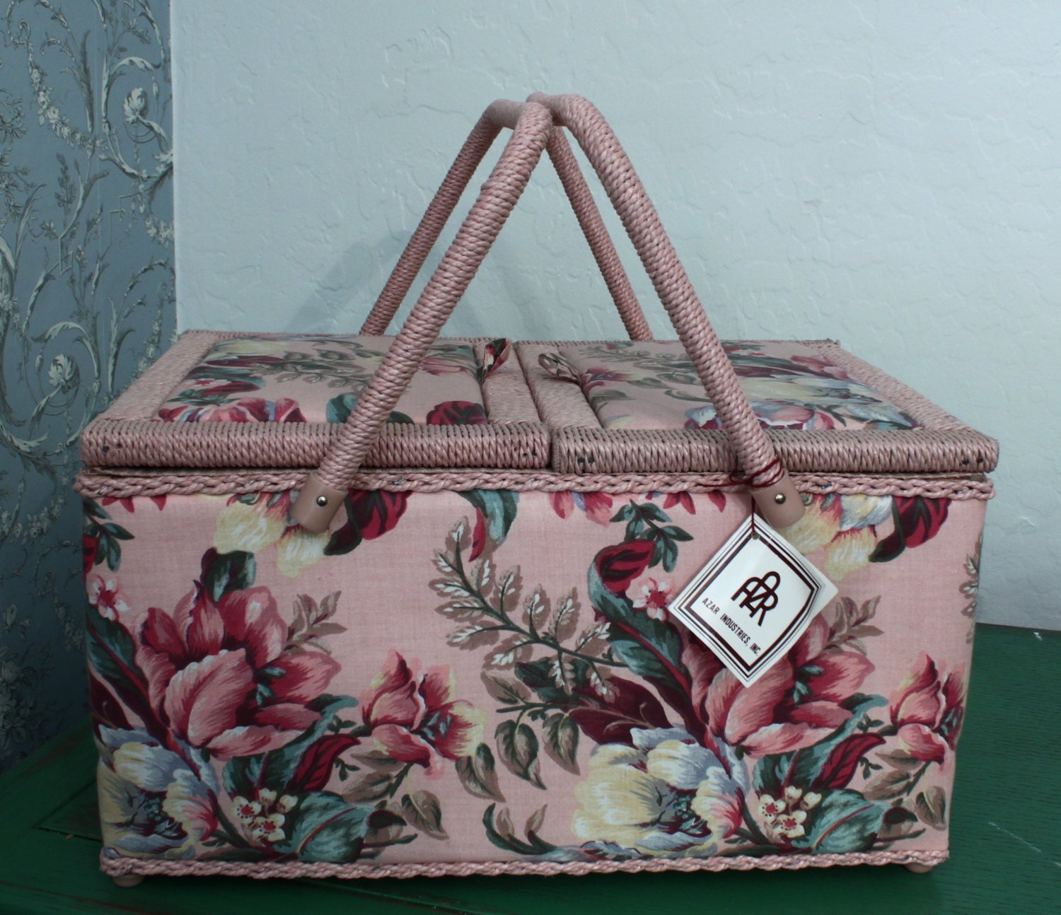 NWT Vintage AZAR Sewing Basket Sewing Box Storage Trinket Shabby Chic