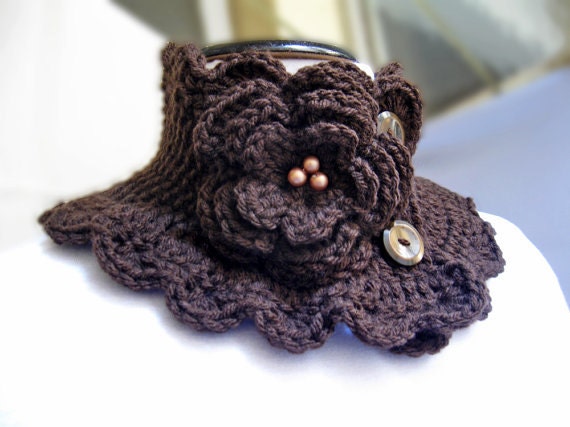 Knit Scarf Neckwarmer Collar brown Victorian Steam punk