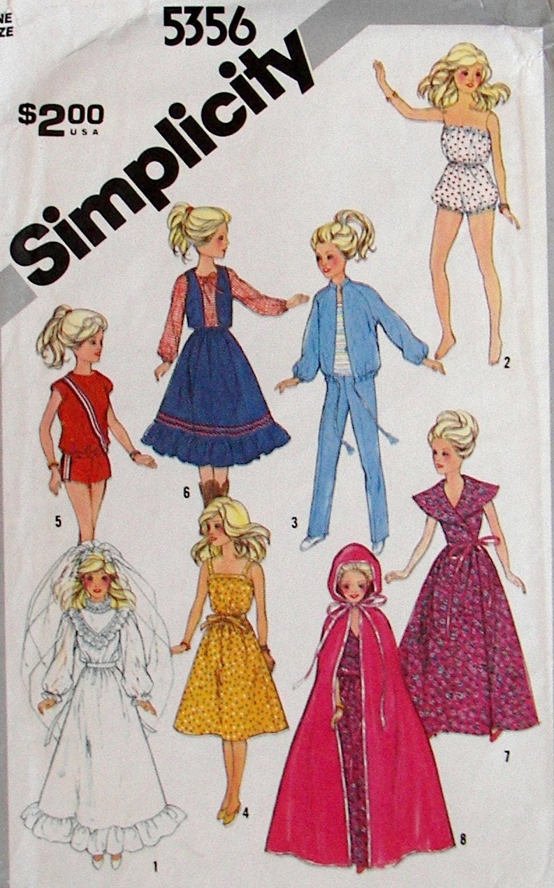 Vintage Simplicity Pattern 5356 - Barbie and Friends Clothing Pattern - UNCUT - Dolls 11 1/2" and 12 1/2" - Dated 1981