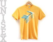 UNISEX - Tribal Arrow Crew Neck Hand Stenciled Tee in Goldenrod and Teal - S M L XL 2XL 3XL