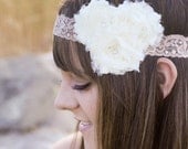 SOPHIA  on lace - cream and beige trio rosette headband