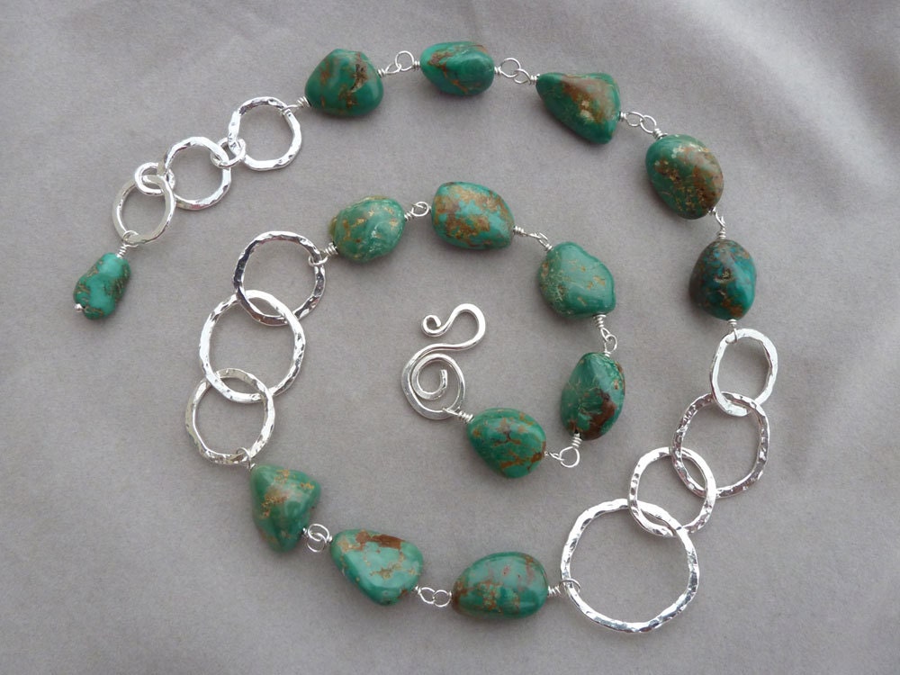 Tortoise Turquoise and Fine Silver Link Necklace