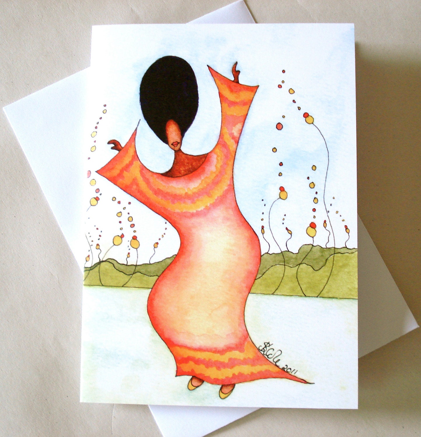 African American Watercolour Greeting Card