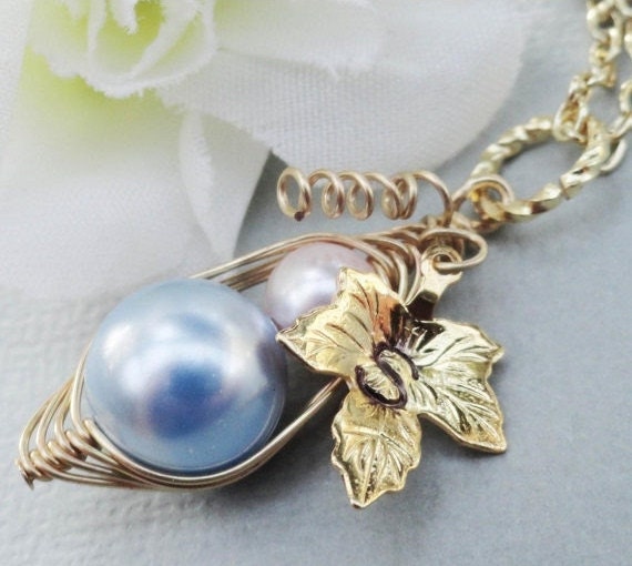 Big brother little sister -  Mother And Child Wire Wrapped Gold Pendant Necklace - Swarovski Pearls. Personalized New Mother New Baby Gift