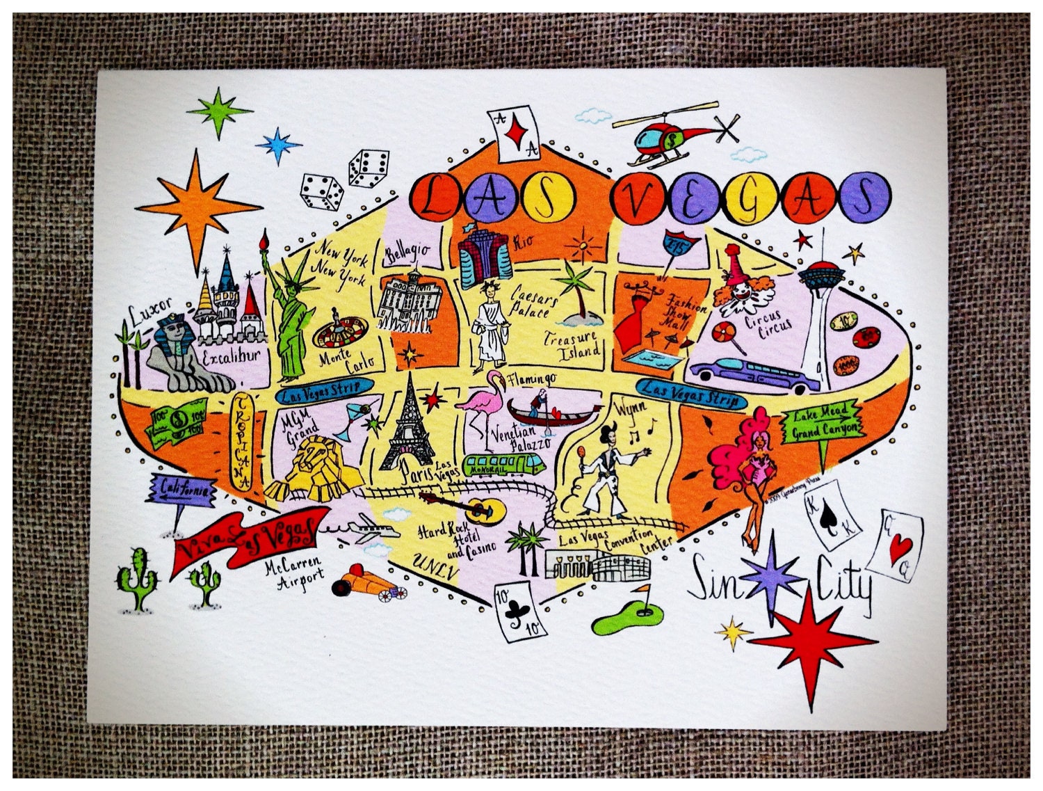 Las Vegas City Map Full Color Note Card