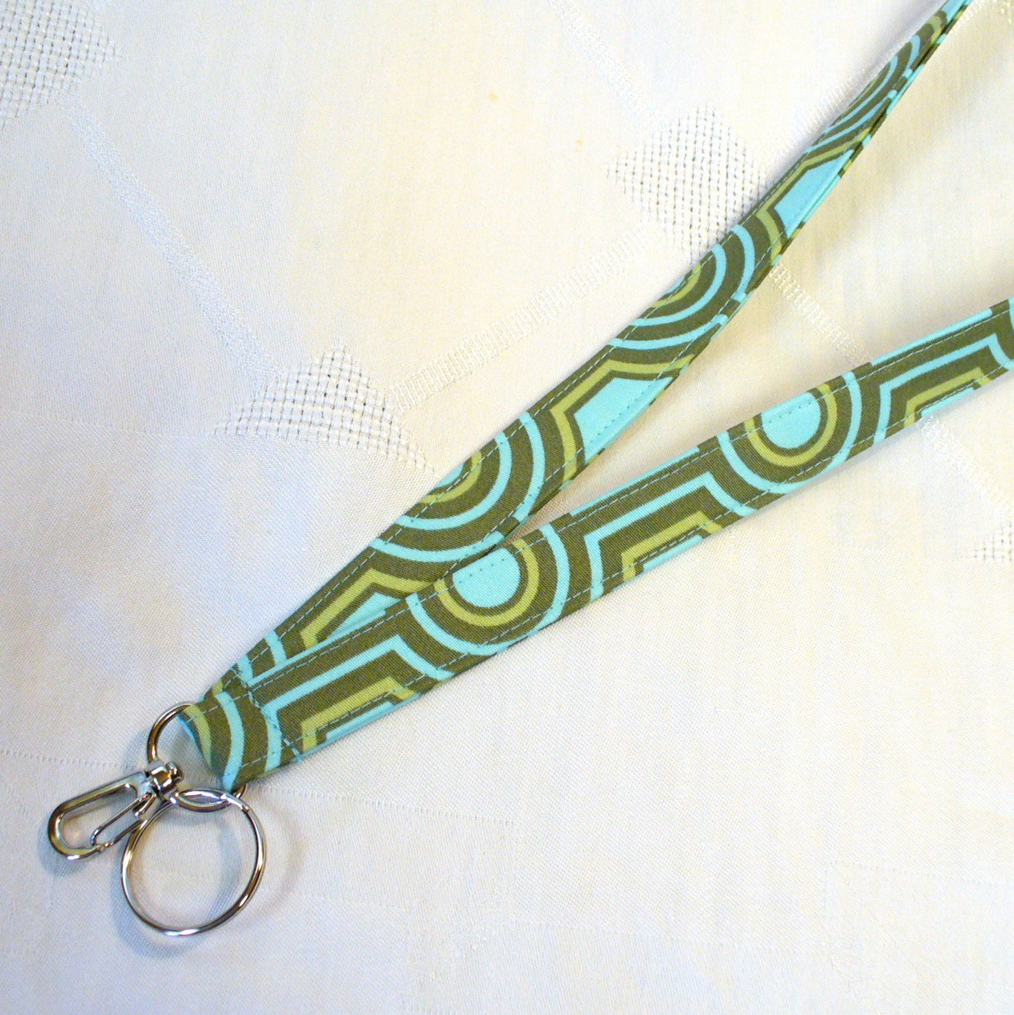 Joel Dewberry Fabric Lanyard Breakaway Lanyard ID Badge Clip Key Ring Fob Aqua Blue Sage Green Square Tiles