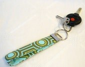 Wristlet Key Fob Keychain Keyring Joel Dewberry Fabric Square Tiles Aqua Blue Sage Green Geometric Handmade MTO