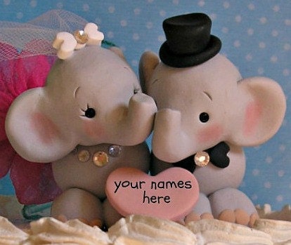 Sweet Elephant Wedding Cake topper with Bridal Veil