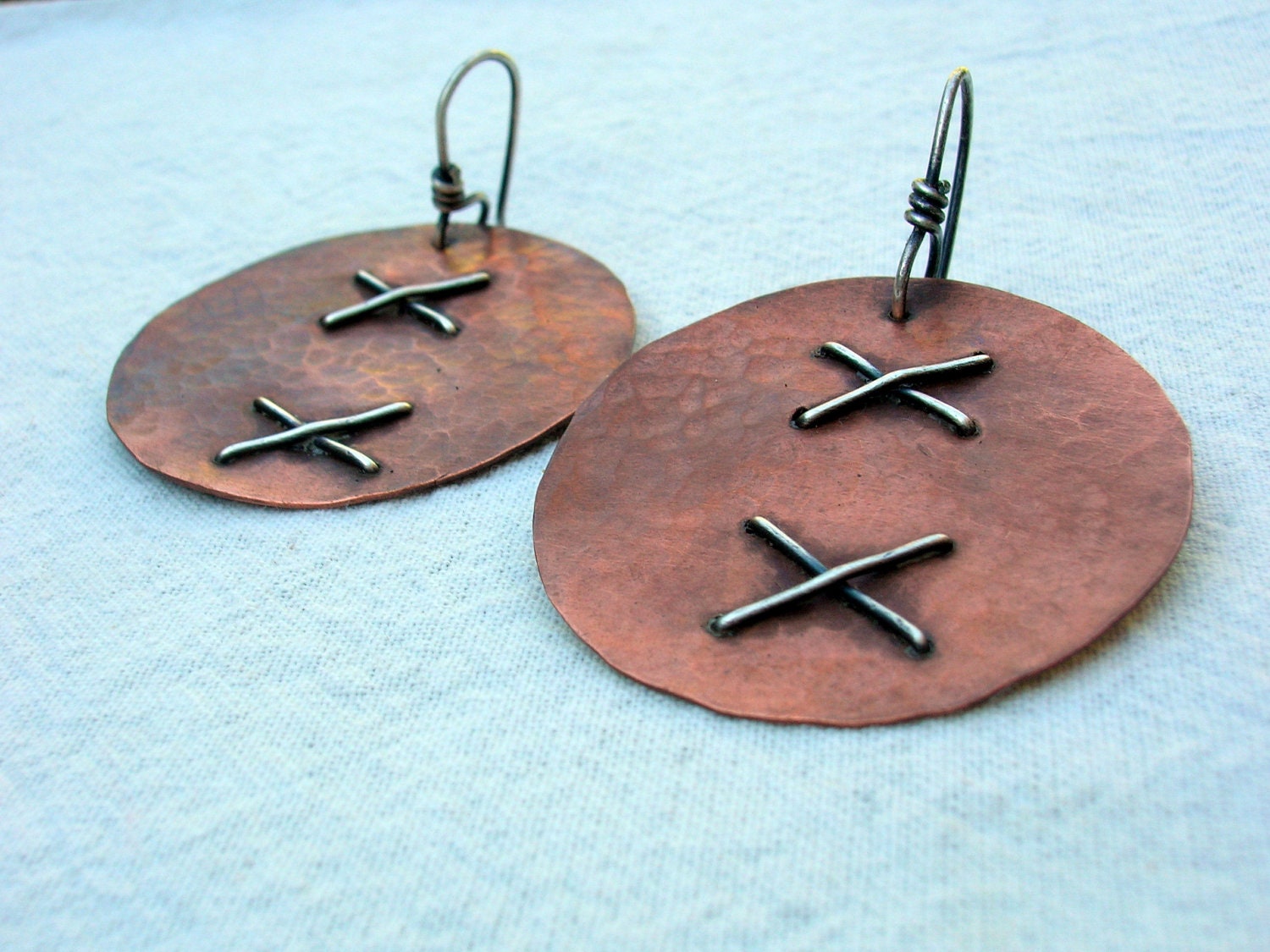 Textured Copper & Silver Earrings - Mixed Metals Jewelry