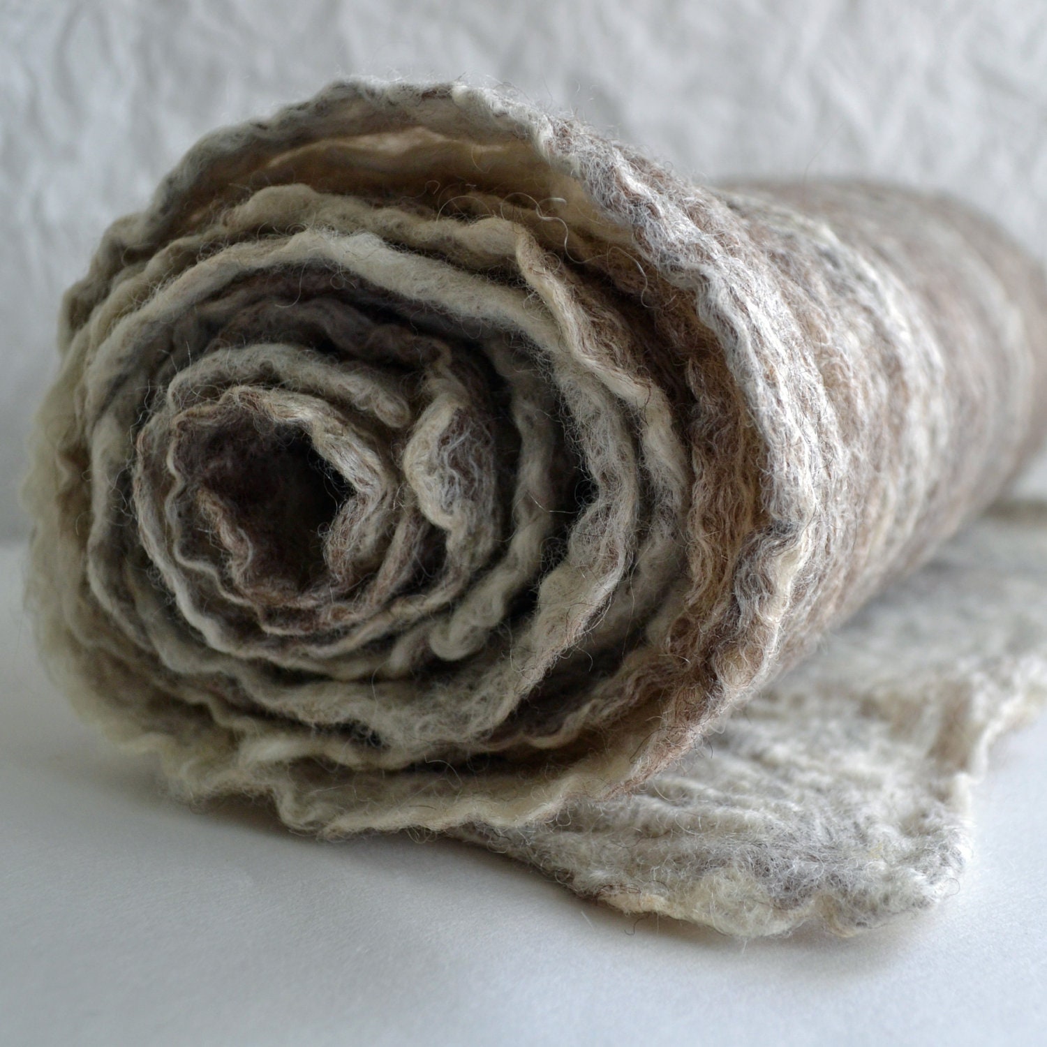 Natural Cream and Taupe Cobweb Blue Faced Leicester Wool Felted Scarf