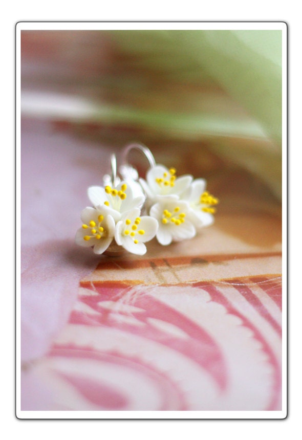 Jasmine // Hand Sculpted White Floral Leverback or Stud Earrings