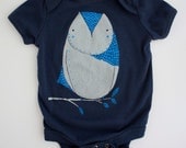 Owl Onesie - Blue and Navy Owl Baby Onesie - Gingiber