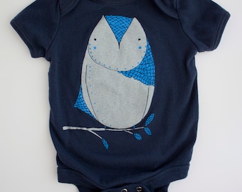 Owl Onesie - Blue and Navy Owl Baby Onesie
