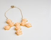 Handmade Peach & Gold Rose Bib Necklace