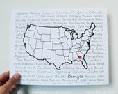 Custom, Personalized State Print, State Love, State Map, United States, Nation, Continent, Silhouette, 8 x 10 Art Print