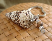 Sea Shell, Leopardskin Jasper and Crystal Keychain