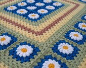 MADE TO ORDER Handmade Crochet 100 % Cotton Daisy Baby Children nursery blanket  / afghan granny squares 34 by 45 inch