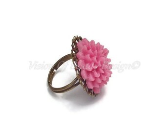 Pink Chrysanthemum Adjustable Ring