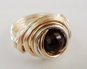 January Birthday - Garnet Ring - Garnet Sterling Silver and 14K Gold Filled Ring - Wire Wrapped Ring - Red Garnet Ring - Etsy Jewelry
