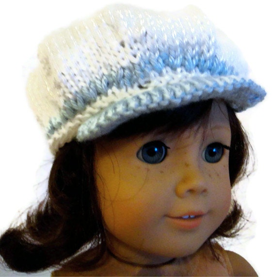 American Girl Doll Newsboy Cap White and Blue