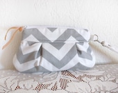 Chevron Wristlet/ Pouch/ Clutch// Nautical stripe // SMALL // Grey & White--Made to Order--