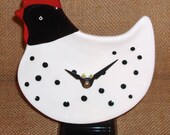 ON SALE - Shelf or Countertop Black and White Polka Dot Rooster Ceramic Plate Clock No. 917 (5x6 inches)