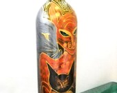 Hand Painted Bottle Art, Painted Cats on Glass, Message in a Bottle