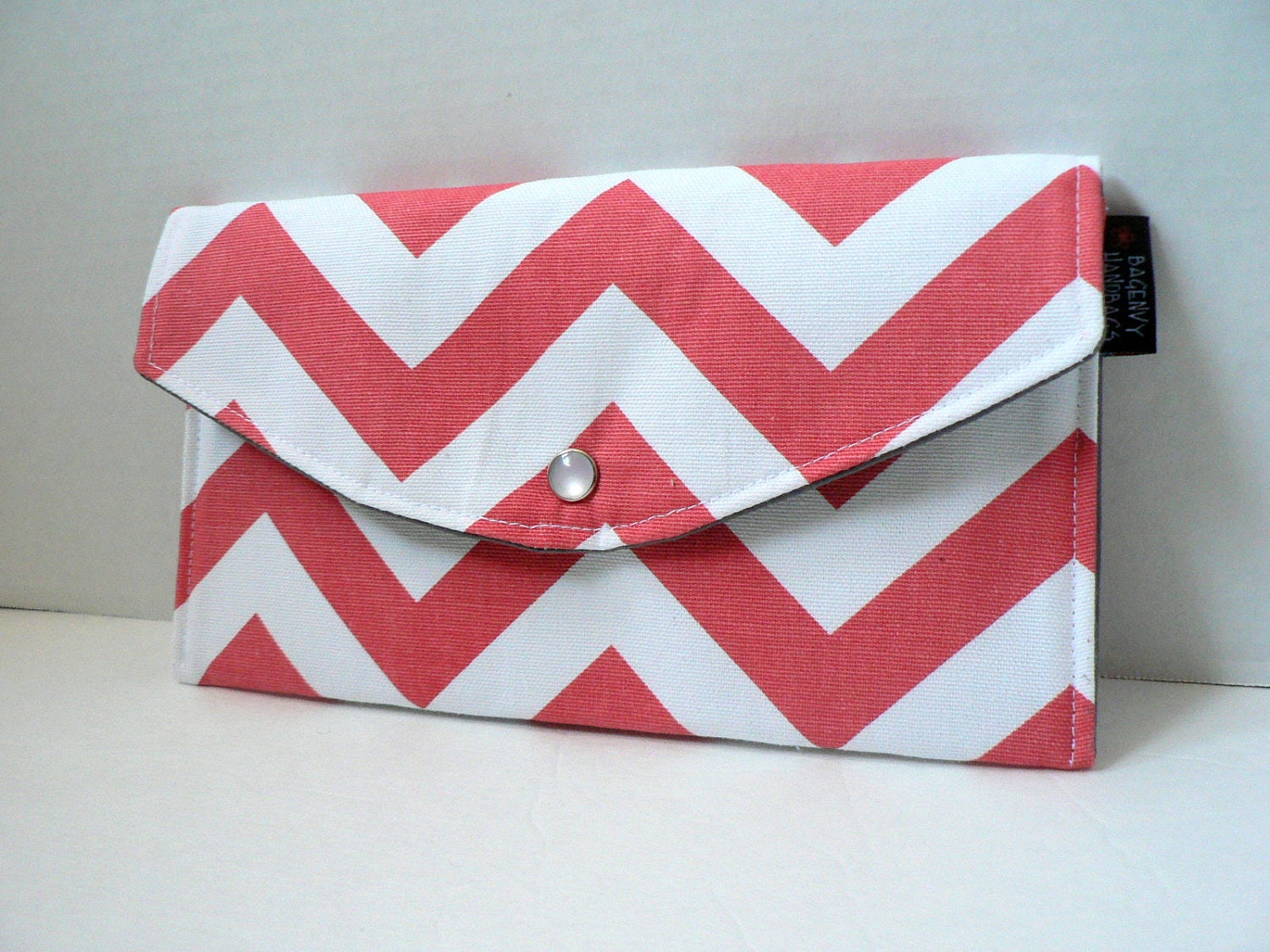 Coral Chevron - With Grey Lining - Full Size Clutch