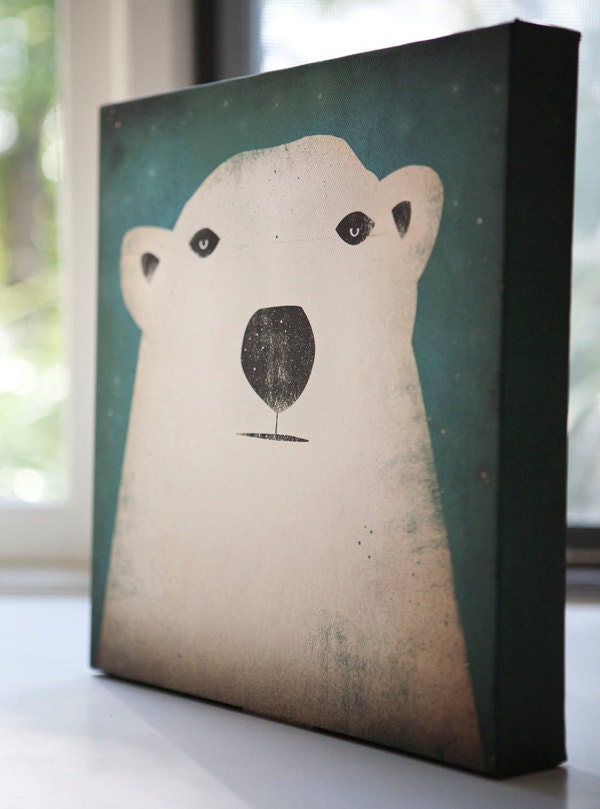 POLAR BEAR Potrait Graphic Wall Art Gallery Wrapped Canvas Panel 12x12x1.5 inch  signed Ready to Hang