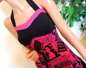 Hot Hot Pink Newspaper Print Halter Top (Small Medium)