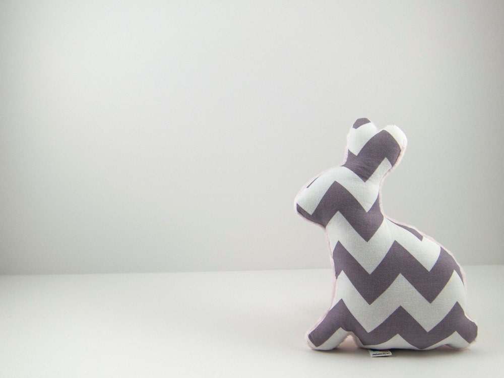 Plush Gray Chevron Easter Bunny Stuffed Animal Minky Baby Toy Pink