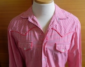 Vintage Rockabilly Red Gingham Cowboy Shirt M L -on sale