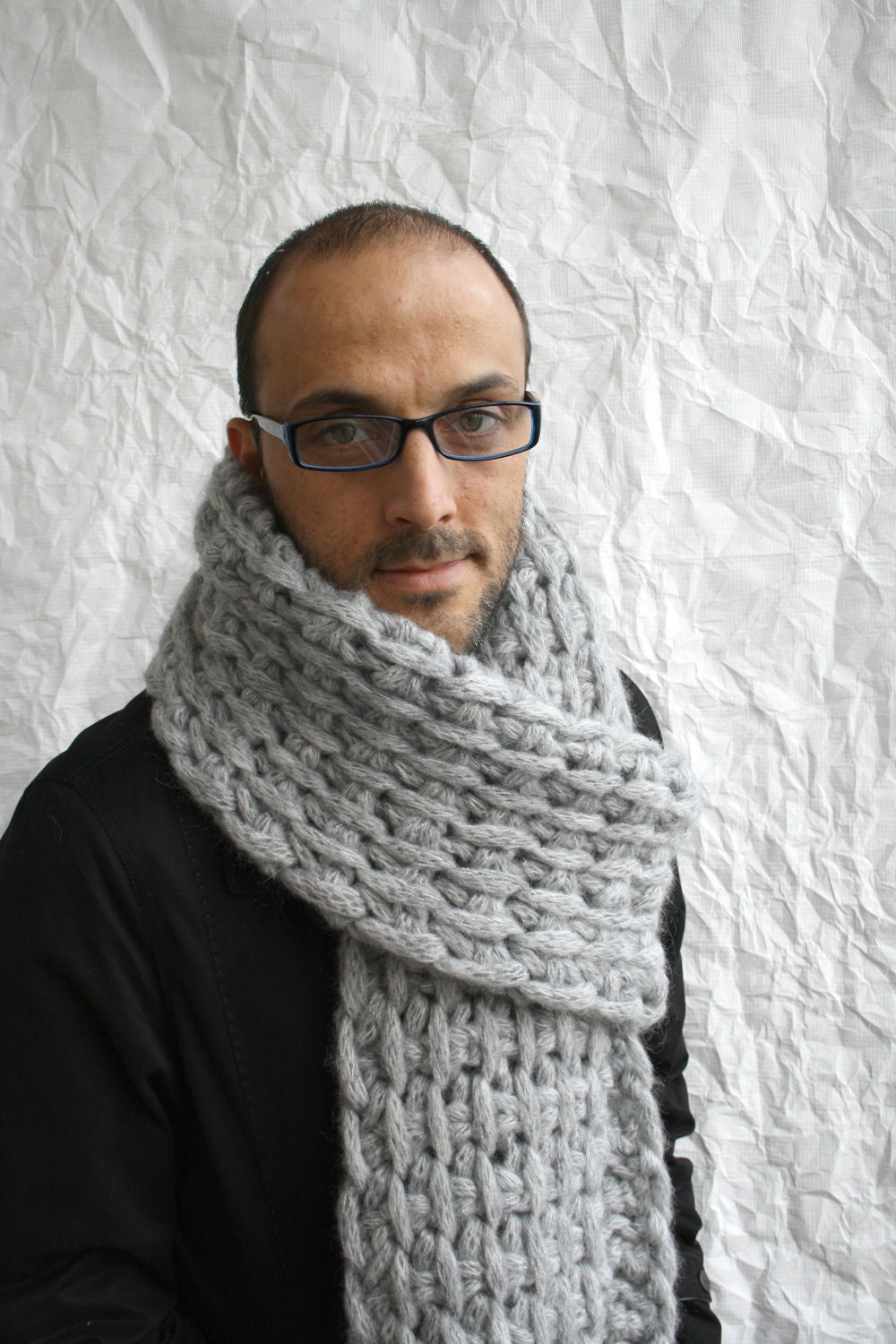 Free SHIPPING Gray Wool Big Extra Long Scarf Perfect Gift Under 75 For Men Dady Boy Friend Fathers Day Gift