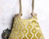 Purse / Hand Bag/ Yellow tapestry hobo bag with burlap  HIGH FASHION 2013