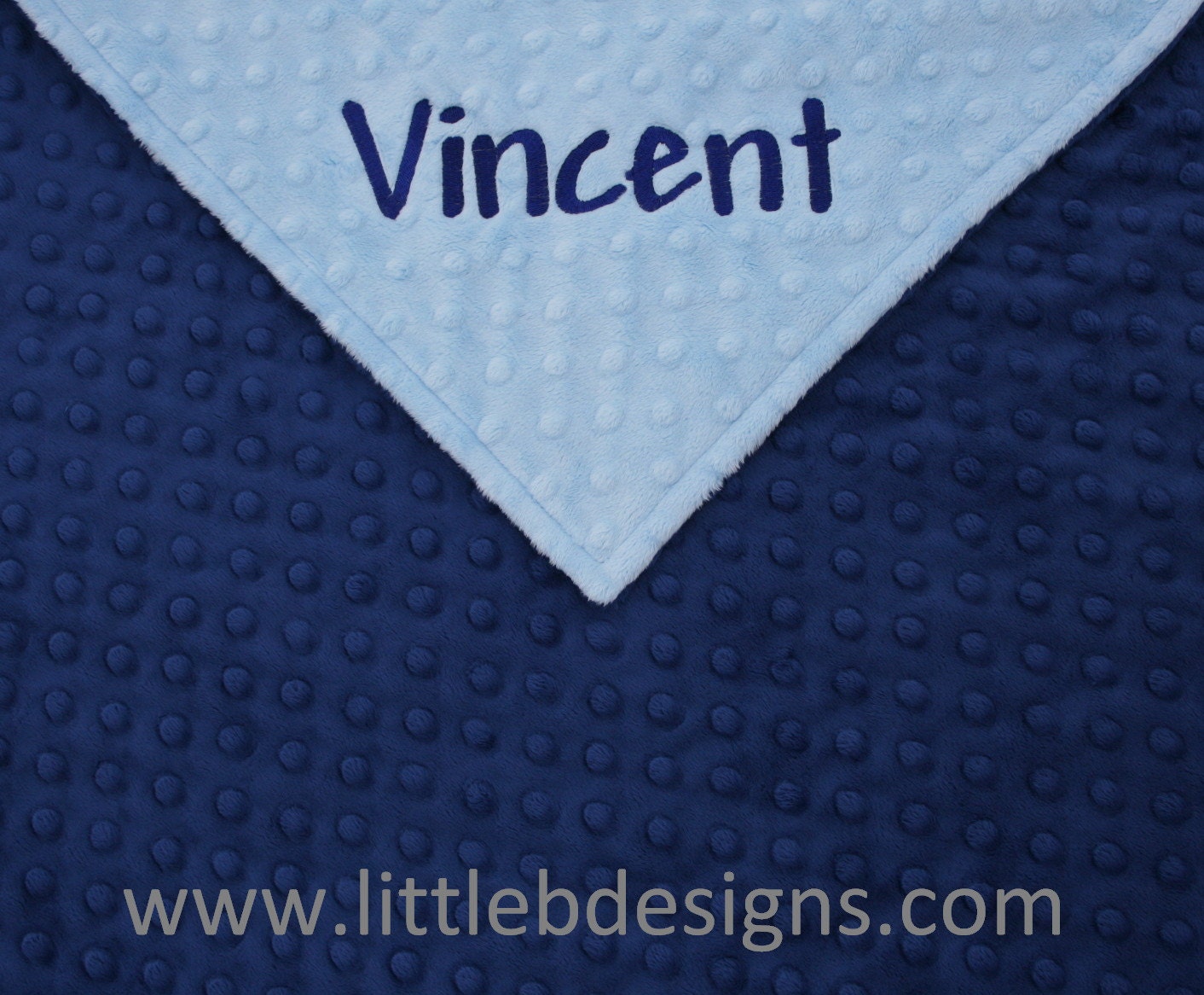 Personalized Minky Blanket - Navy Minky with Light Blue Minky - Boy Baby Blanket