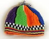 Art Hat in Color Wheel Wedges with Black and White Accents - Hand Knit - Statement Hat