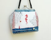 Sea Love Bag - Vintage Nautical Seahorse Treasures, Kiss-lock, Leather, Beach finds