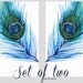SALE 20% Off - Set of Two - Watercolor Paintings - Dyptich - Peacock Feathers - Bird Art - 8x10 Prints - Watercolor Illustration - Painting