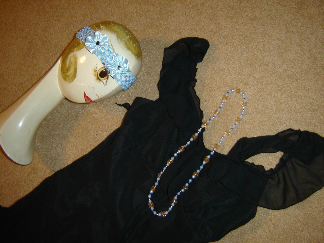 Roaring 20s Flapper dress black chiffon ruffles  Halloween COSTUME womens sz S